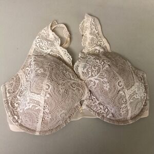 ThirdLove 24/7 Lace Contour Plunge Bra 34F Champagne Ivory Beige Floral Lingerie